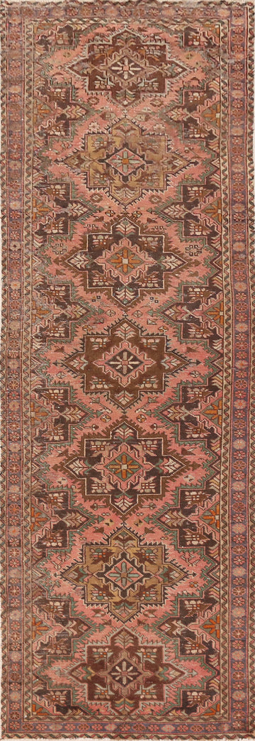 Pink Geometric Wool Tabriz Persian Runner Rug 3x13