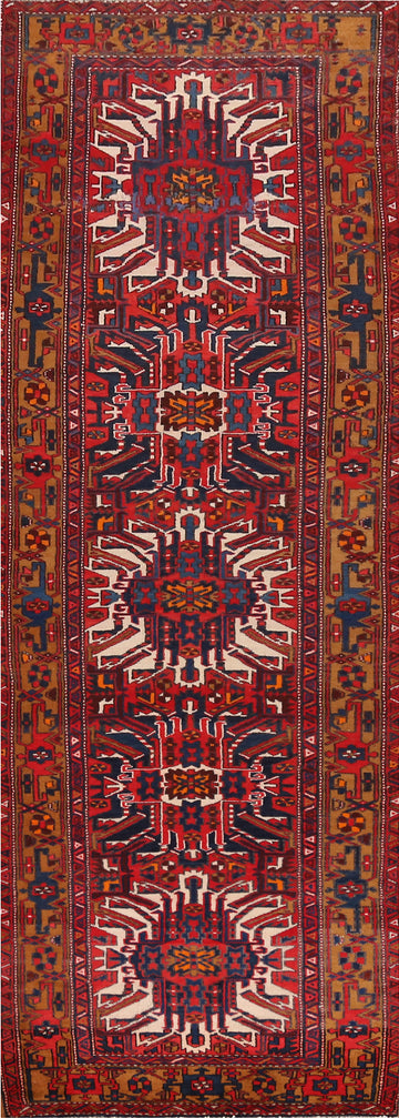 Geometric Wool Heriz Persian Runner Rug 4x14