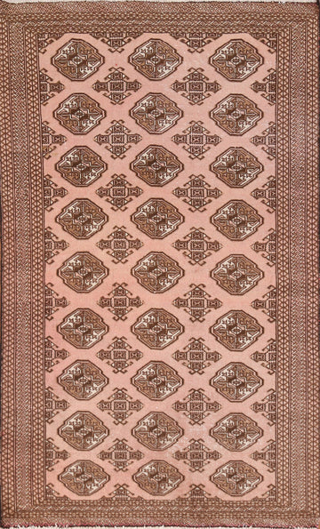 Pink Geometric Turkoman Persian Rug 4x6