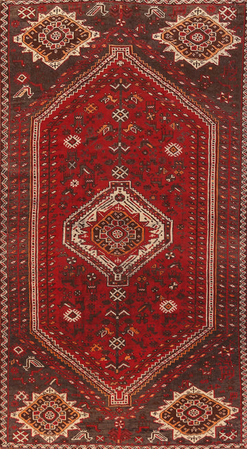 Red Tribal Wool Qashqai Persian Area Rug 5x9