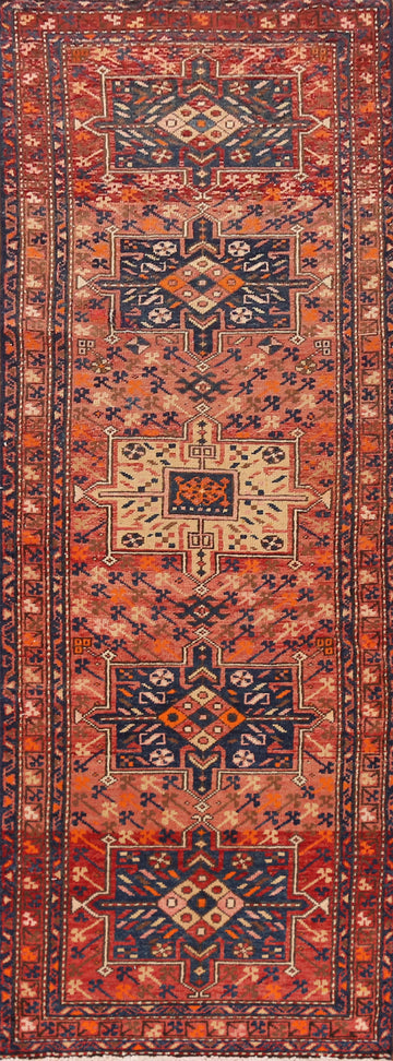 Geometric Wool Gharajeh Persian Runner Rug 3x11