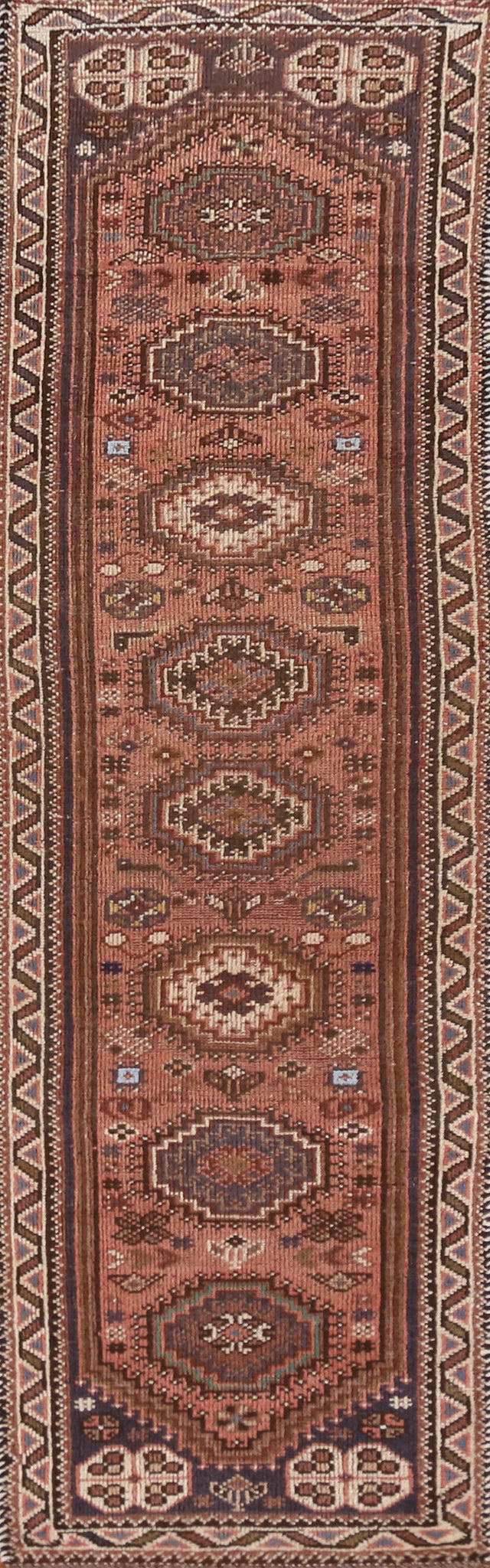 Pink Geometric Qashqai Persian Runner Rug 2x9