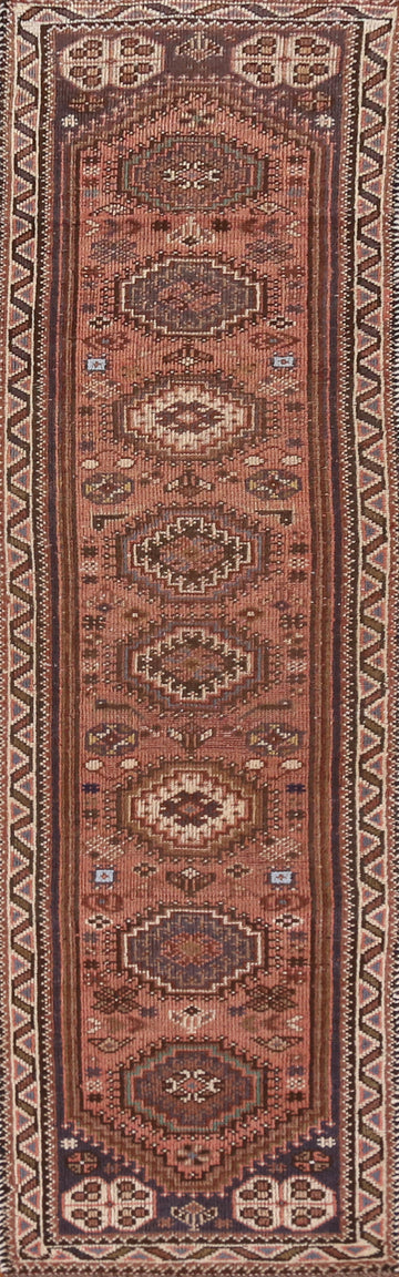 Pink Geometric Qashqai Persian Runner Rug 2x9