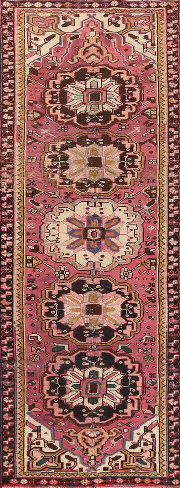 Pink Geometric Gharajeh Persian Runner Rug 3x10