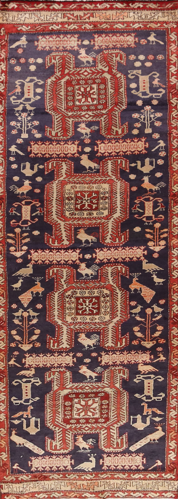 Animals Wool Tribal Meshkin Persian Runner Rug 3x10