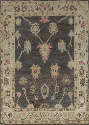 Charcoal Wool Oushak Turkish Area Rug 6x8