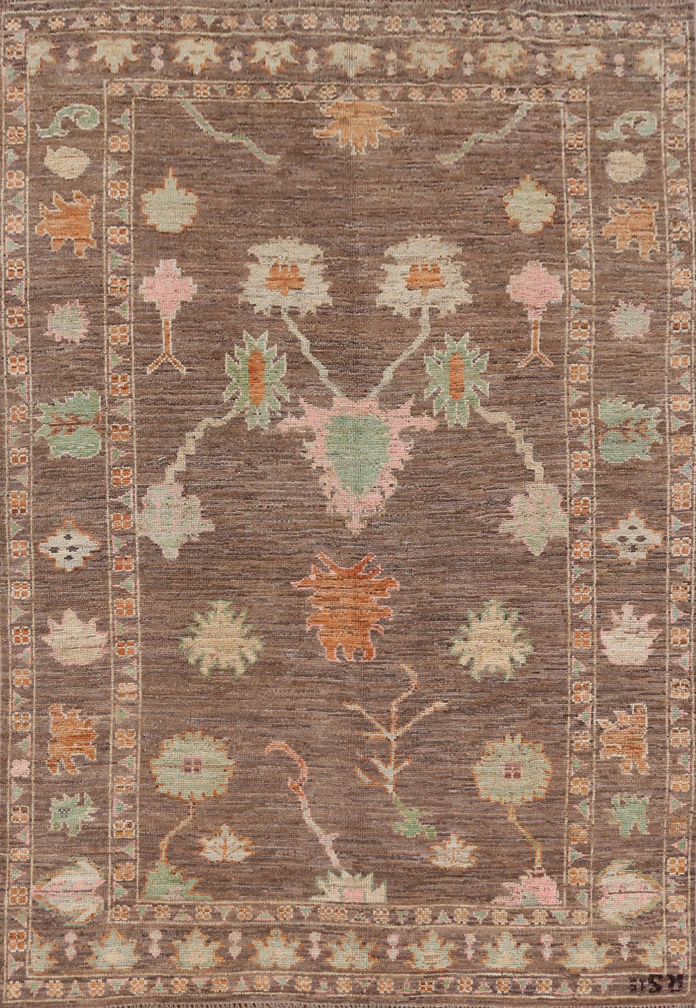 All-Over Brown Oushak Turkish Area Rug 7x10