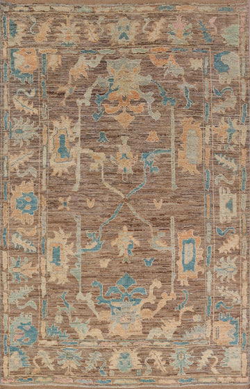 Vegetable Dye Brown Oushak Turkish Area Rug 7x10