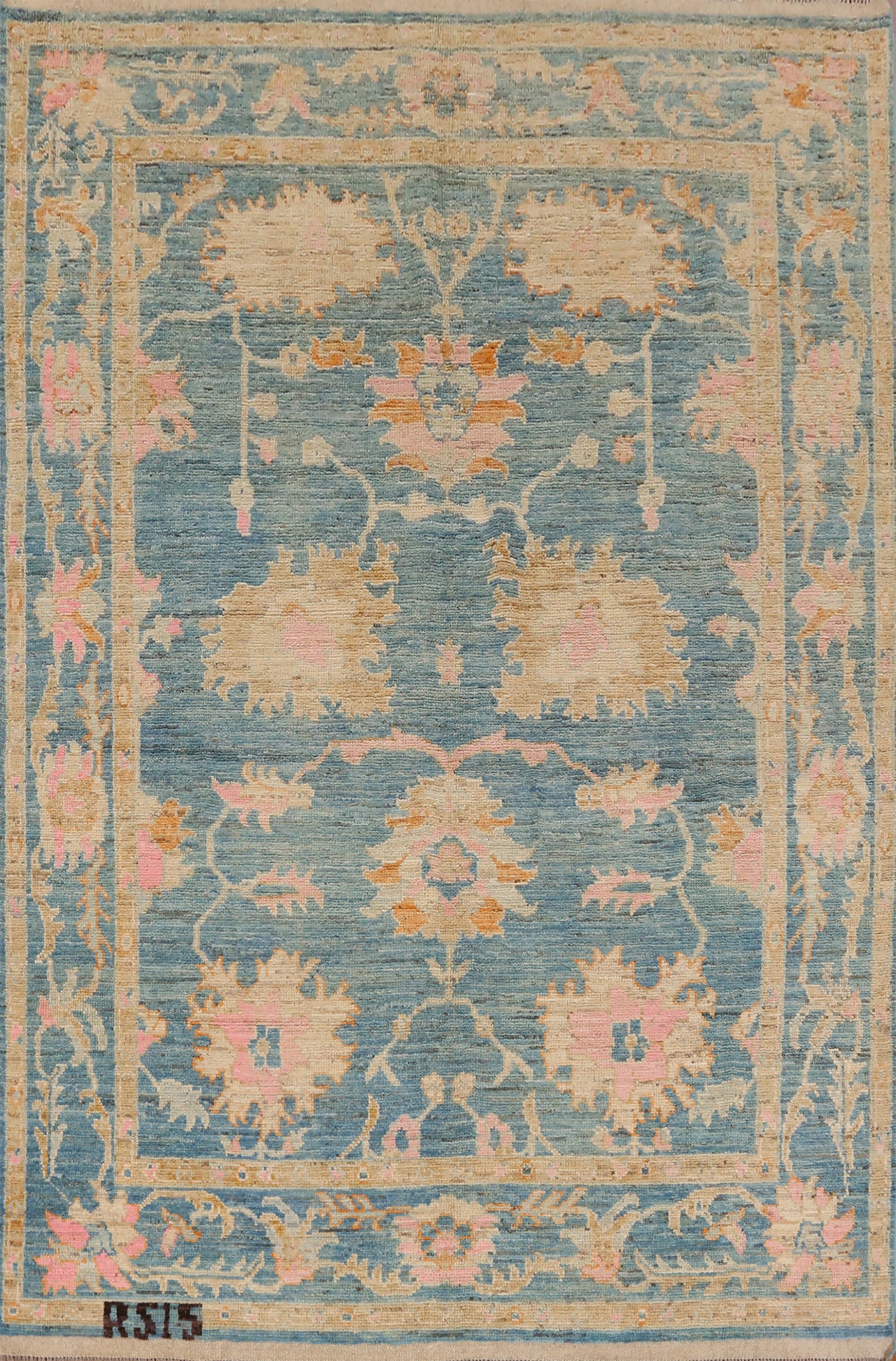 All-Over Blue Oushak Vegetable Dye Area Rug 7x10