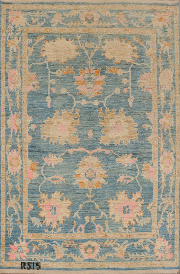 All-Over Blue Oushak Vegetable Dye Area Rug 7x10