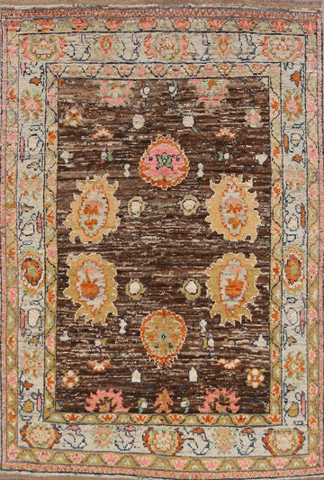 Brown Oushak Vegetable Dye Turkish Area Rug 6x8