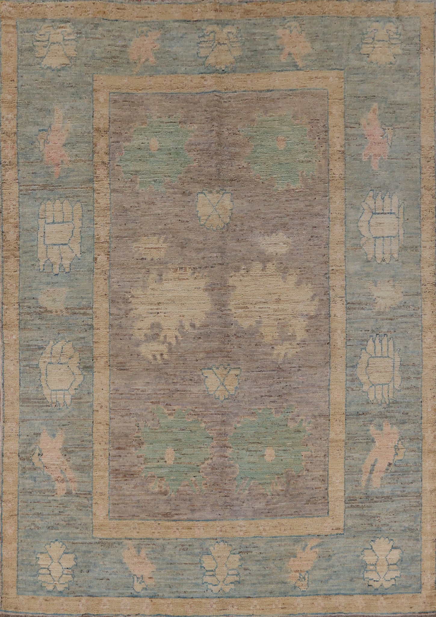 Vegetable Dye Wool Oushak Turkish Area Rug 7x9