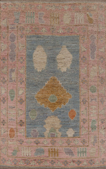 Handmade Blue Oushak Turkish Area Rug 5x8