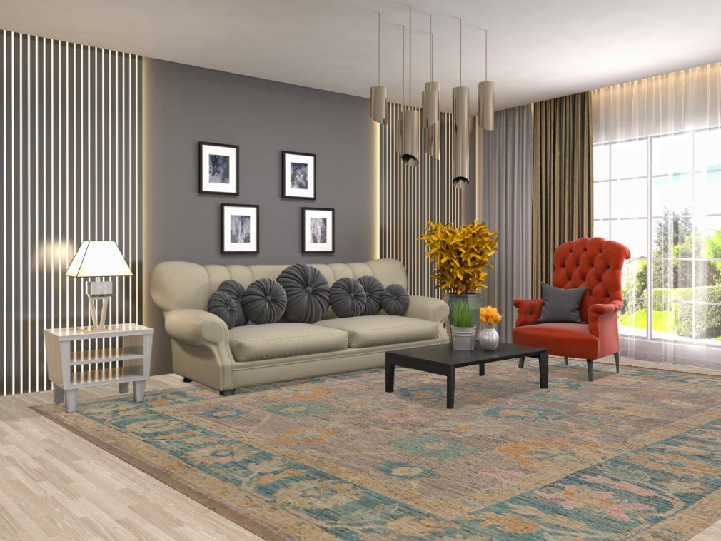 Vegetable Dye Wool Oushak Turkish Area Rug 10x12