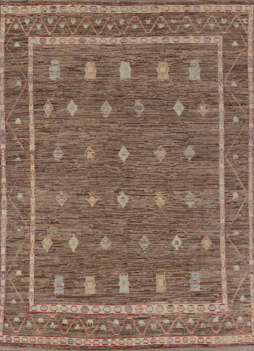 All-Over Brown Oushak Turkish Area Rug 9x11