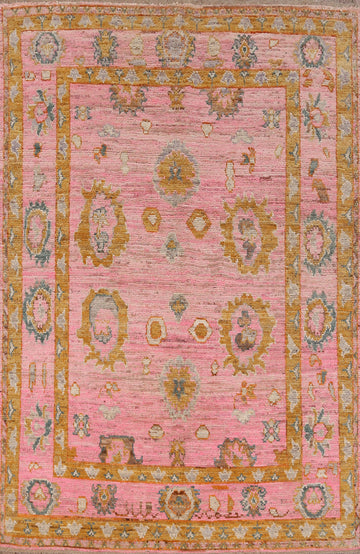 Vegetable Dye Wool Oushak Turkish Area Rug 6x8