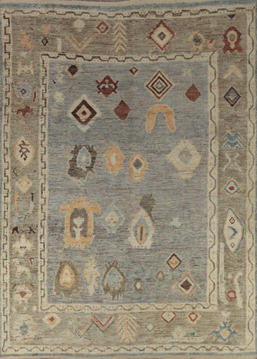 Vegetable Dye Blue Oushak Turkish Area Rug 9x11