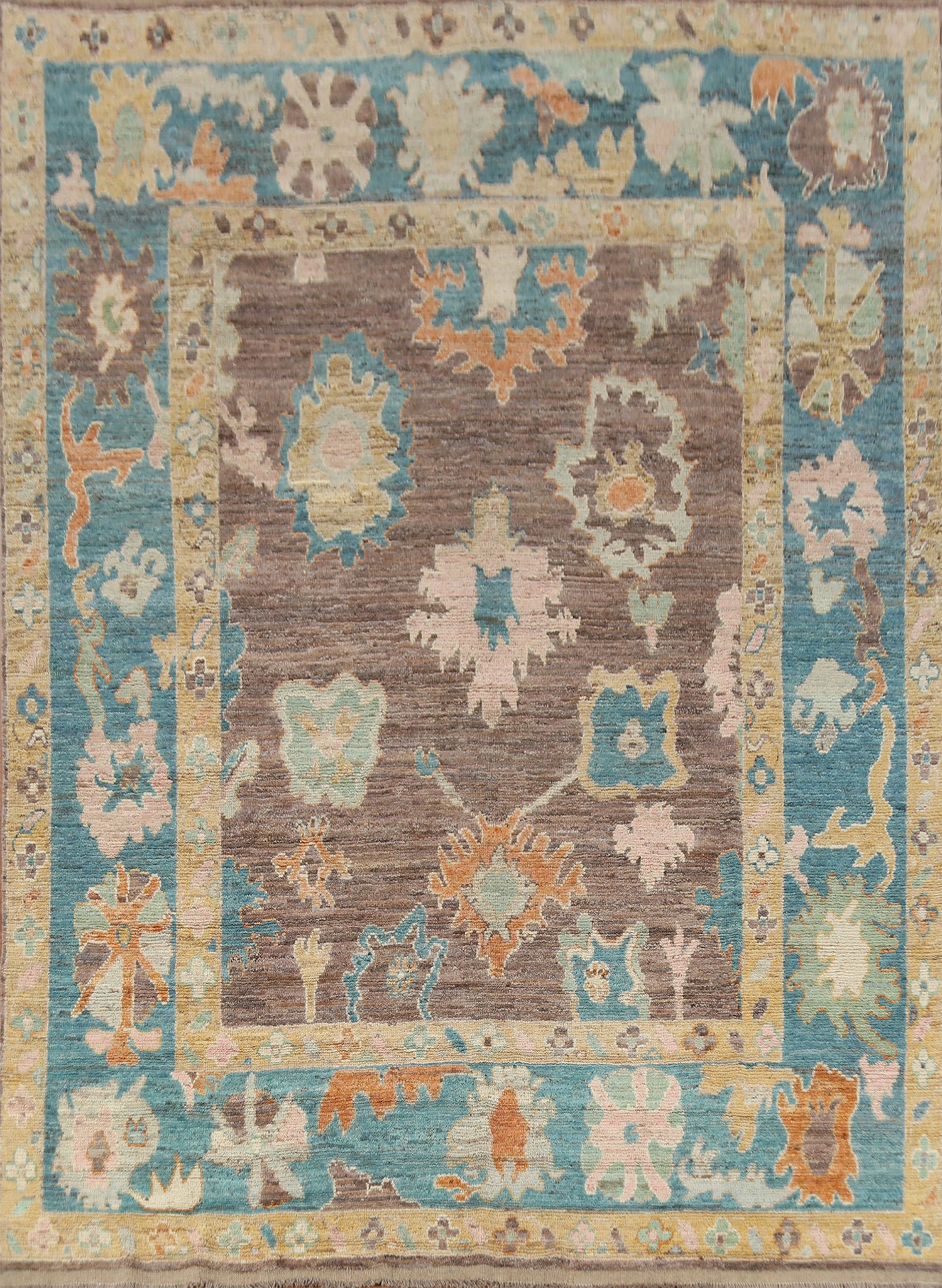 Vegetable Dye Brown Oushak Turkish Area Rug 8x10