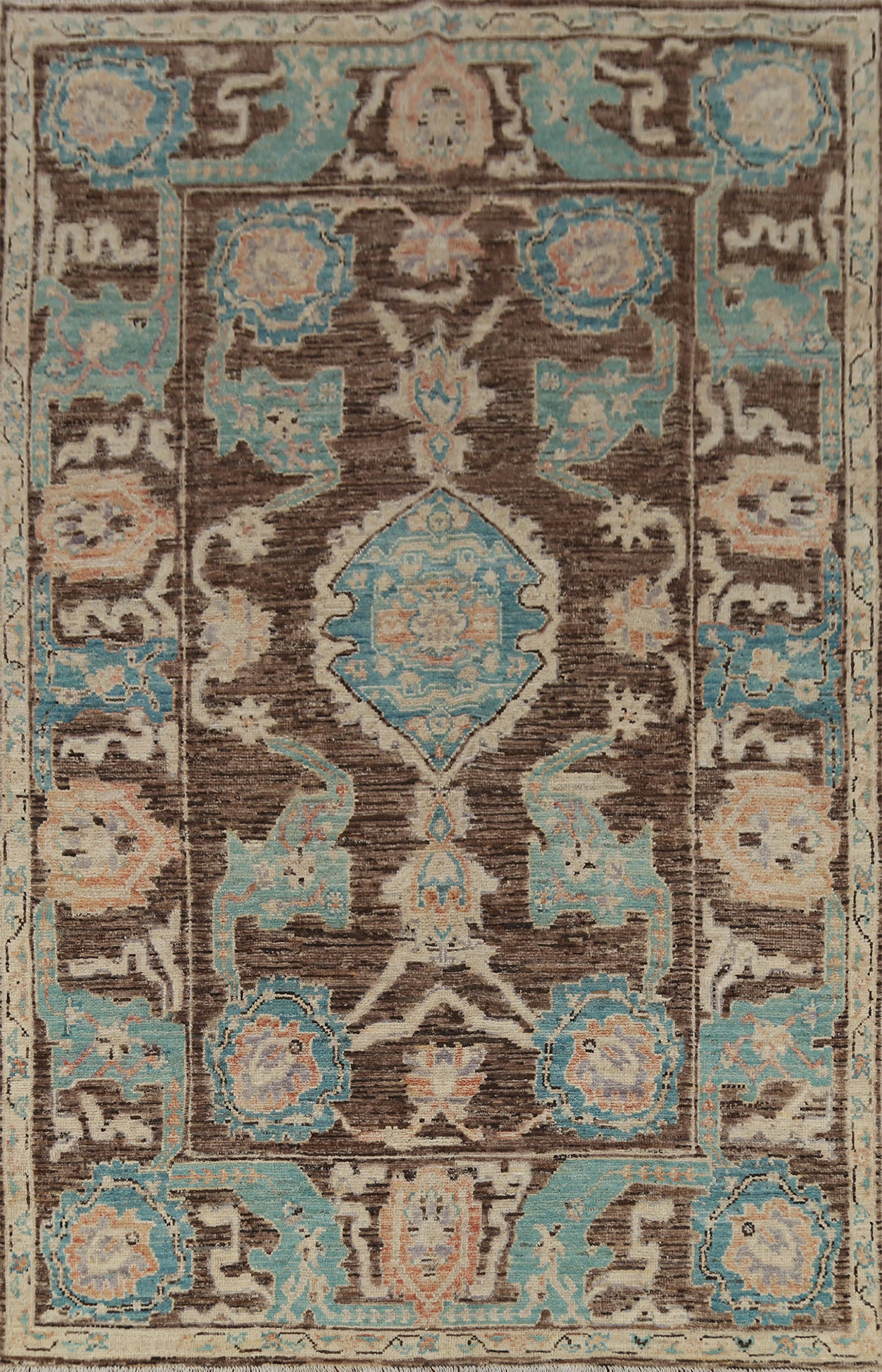 Vegetable Dye Brown Oushak Turkish Area Rug 6x9