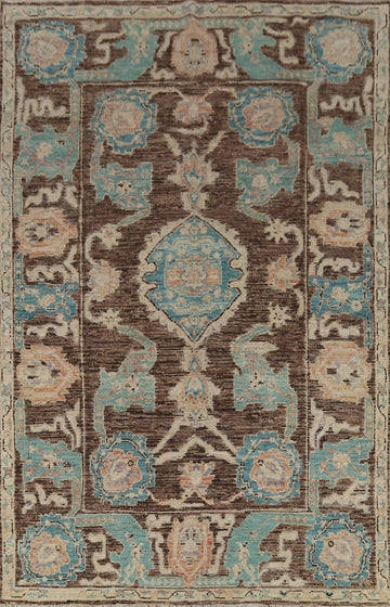 Vegetable Dye Brown Oushak Turkish Area Rug 6x9