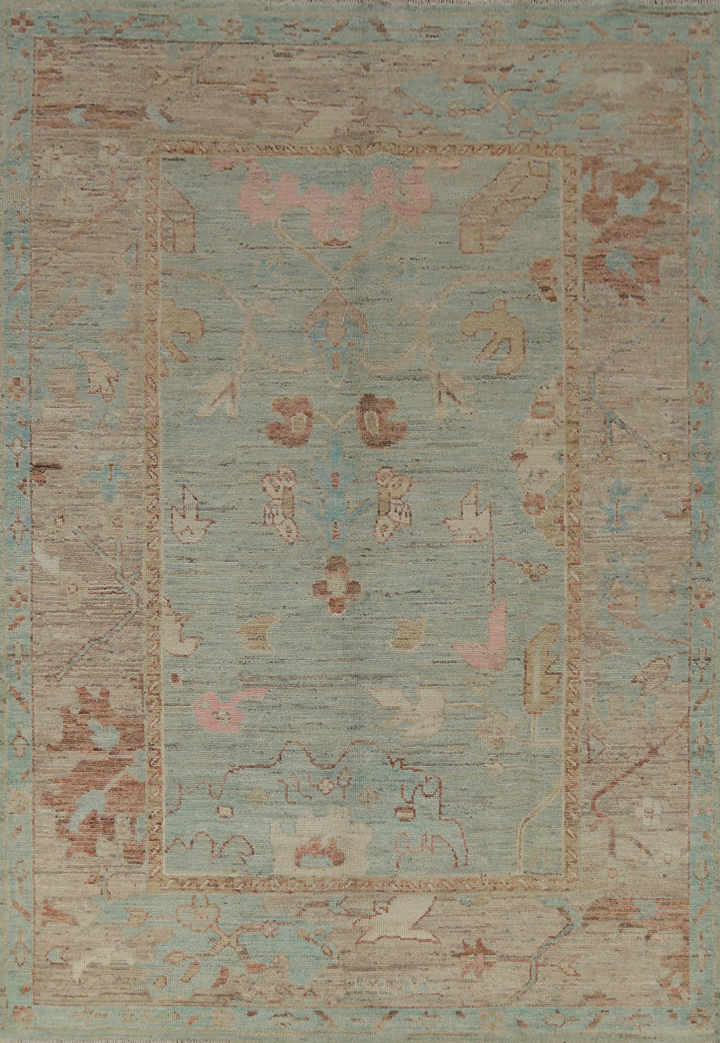 Aqua Blue Handmade Oushak Vegetable Dye Area Rug 6x9
