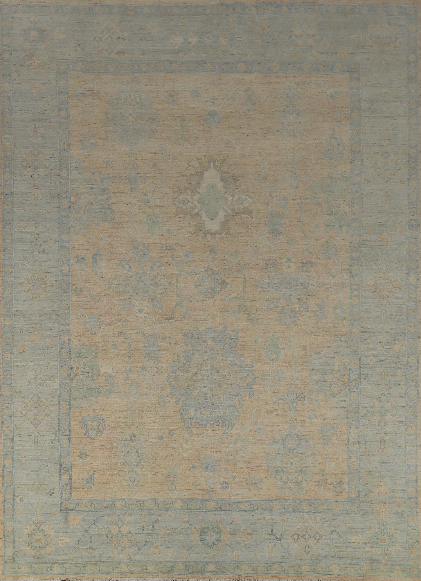 Vegetable Dye Wool Oushak Turkish Area Rug 9x11