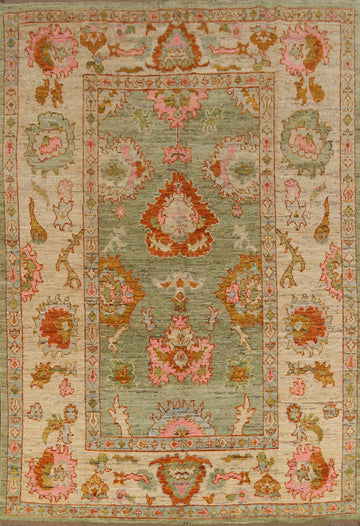 Vegetable Dye Green Oushak Turkish Area Rug 7x10