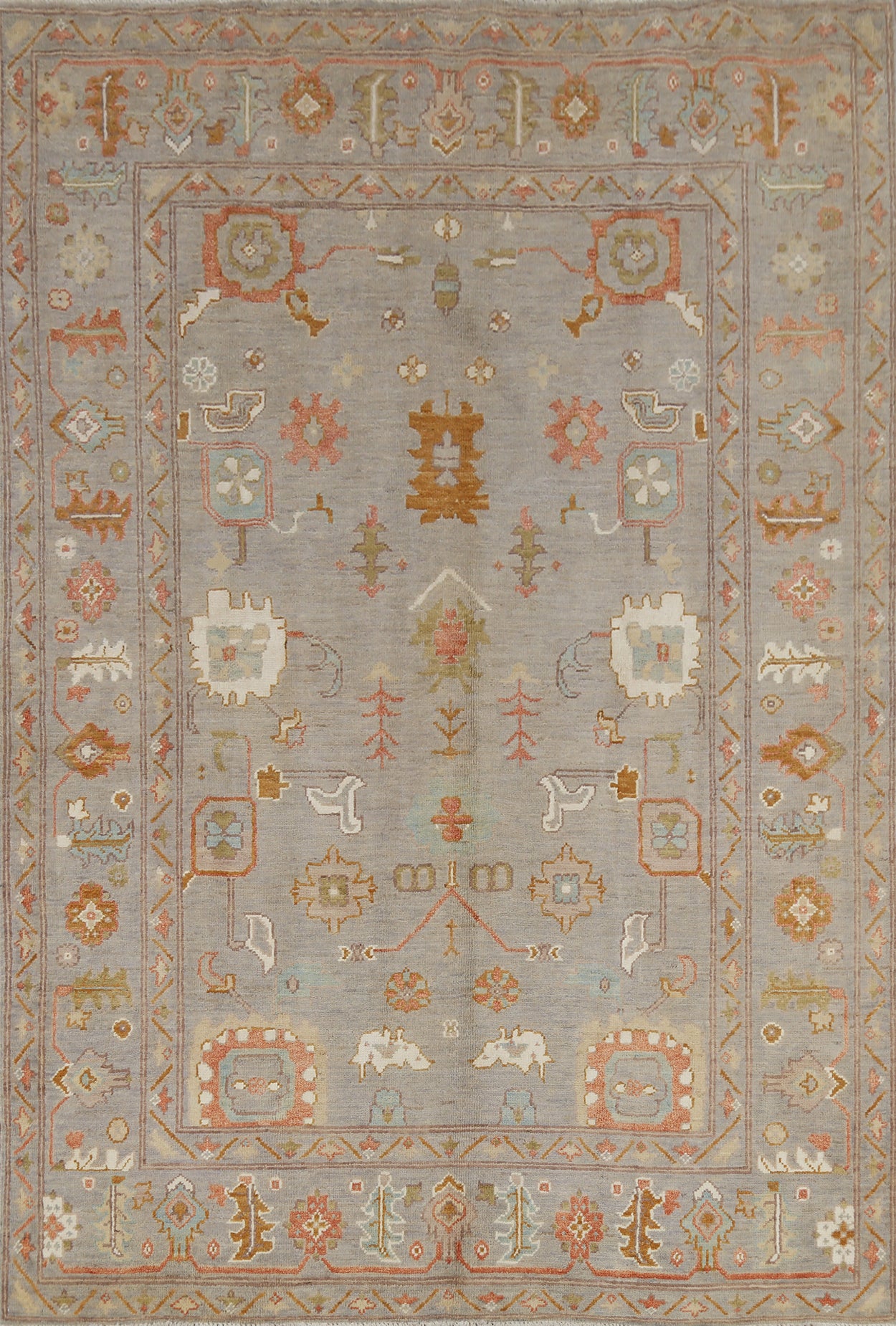All-Over Gray Oushak Vegetable Dye Area Rug 6x8