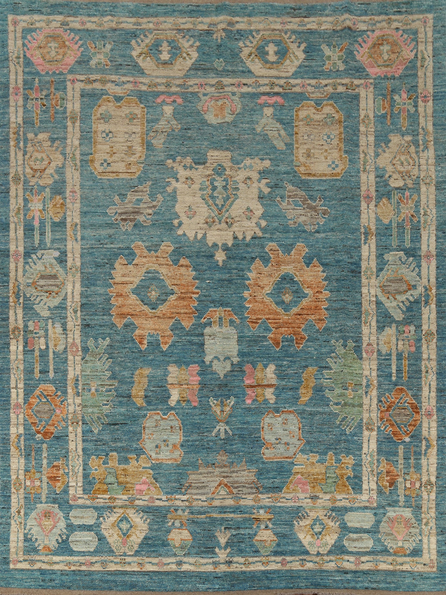 Vegetable Dye Blue Oushak Turkish Area Rug 8x10