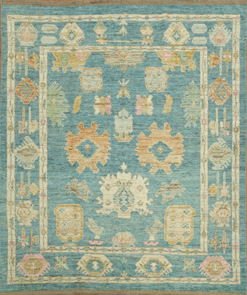 Vegetable Dye Teal Blue Oushak Turkish Area Rug 8x10