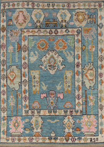 All-Over Blue Oushak Vegetable Dye Area Rug 6x8