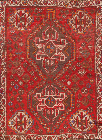 Red Geometric Wool Qashqai Persian Rug 4x5