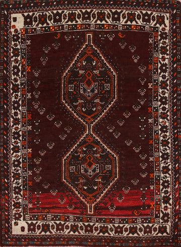 Burgundy Geometric Shiraz Persian Rug 4x5