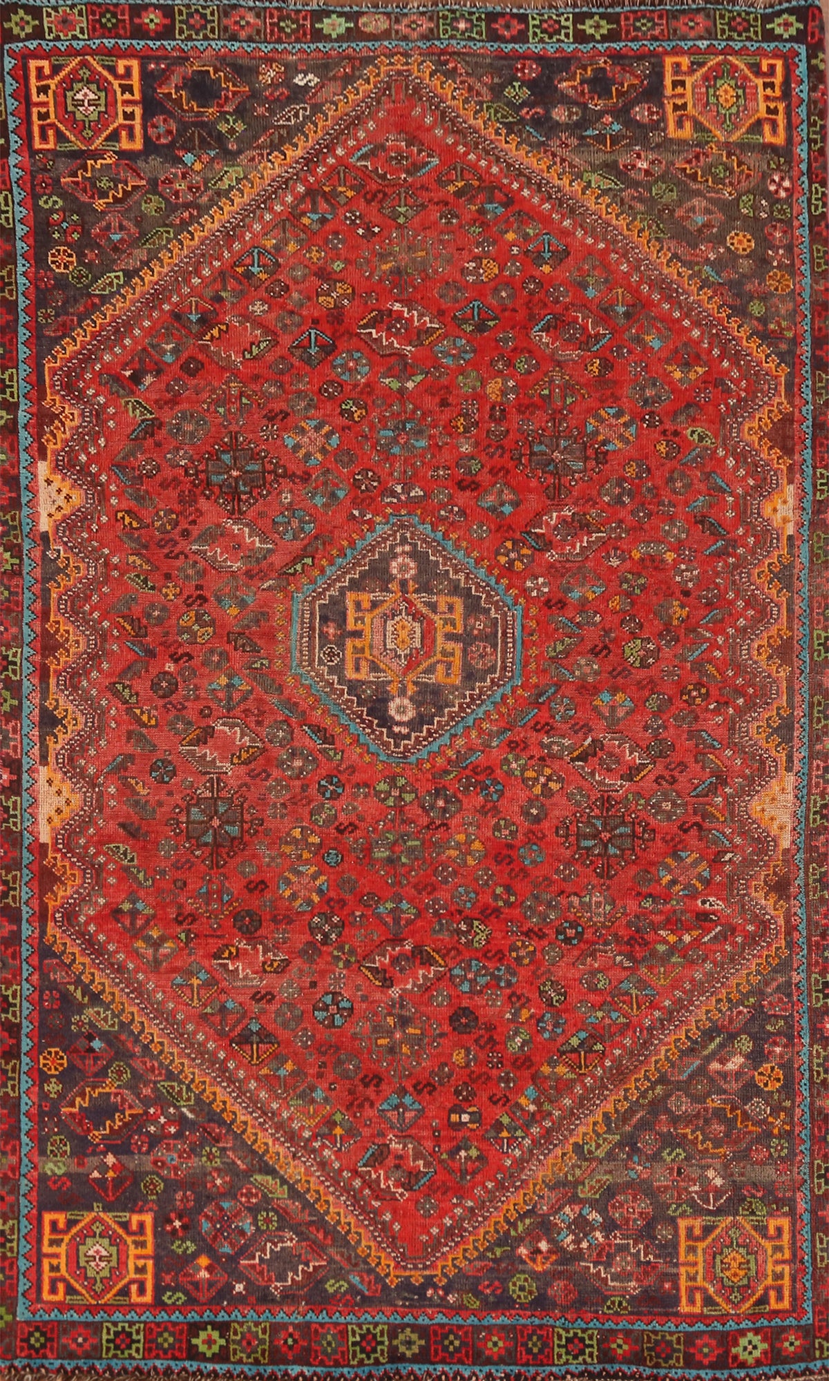 Vintage Wool Qashqai Persian Area Rug 5x8