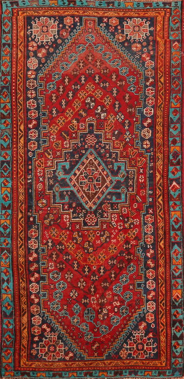 Vintage Geometric Yalameh Persian Rug 3x6