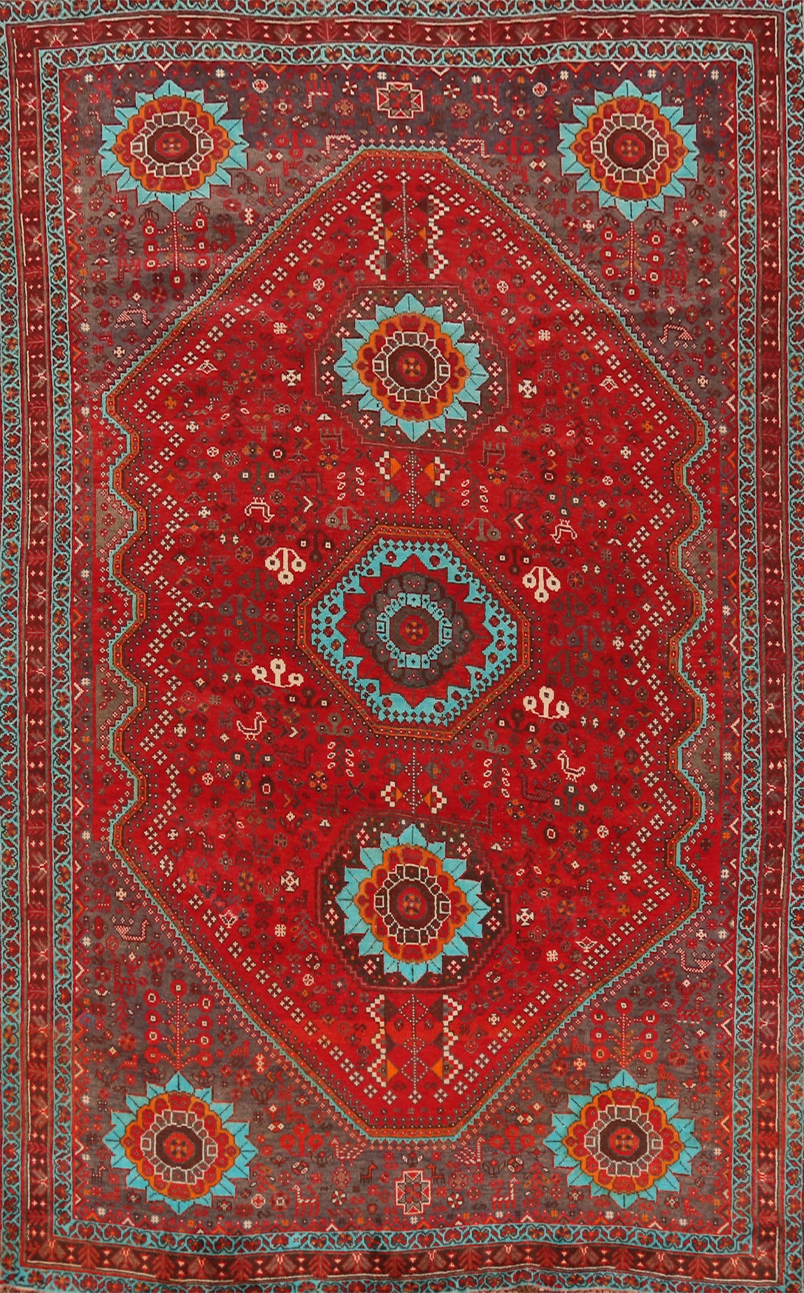 Red Geometric Wool Qashqai Persian Area Rug 5x9