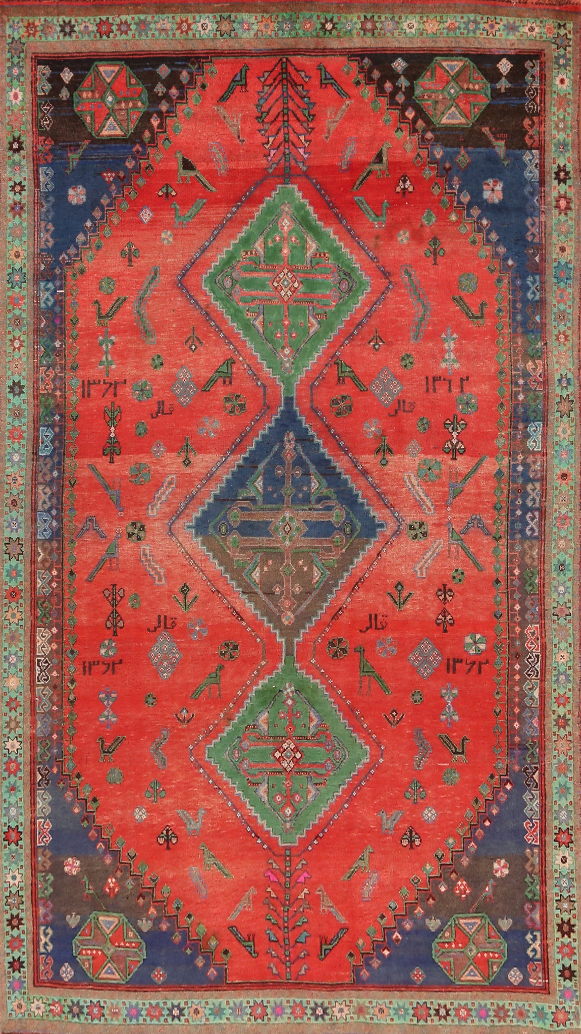 Animals Wool Tribal Shiraz Persian Area Rug 5x10
