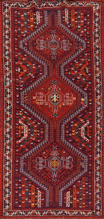 Tribal Geometric Shiraz Persian Runner Rug 4x10