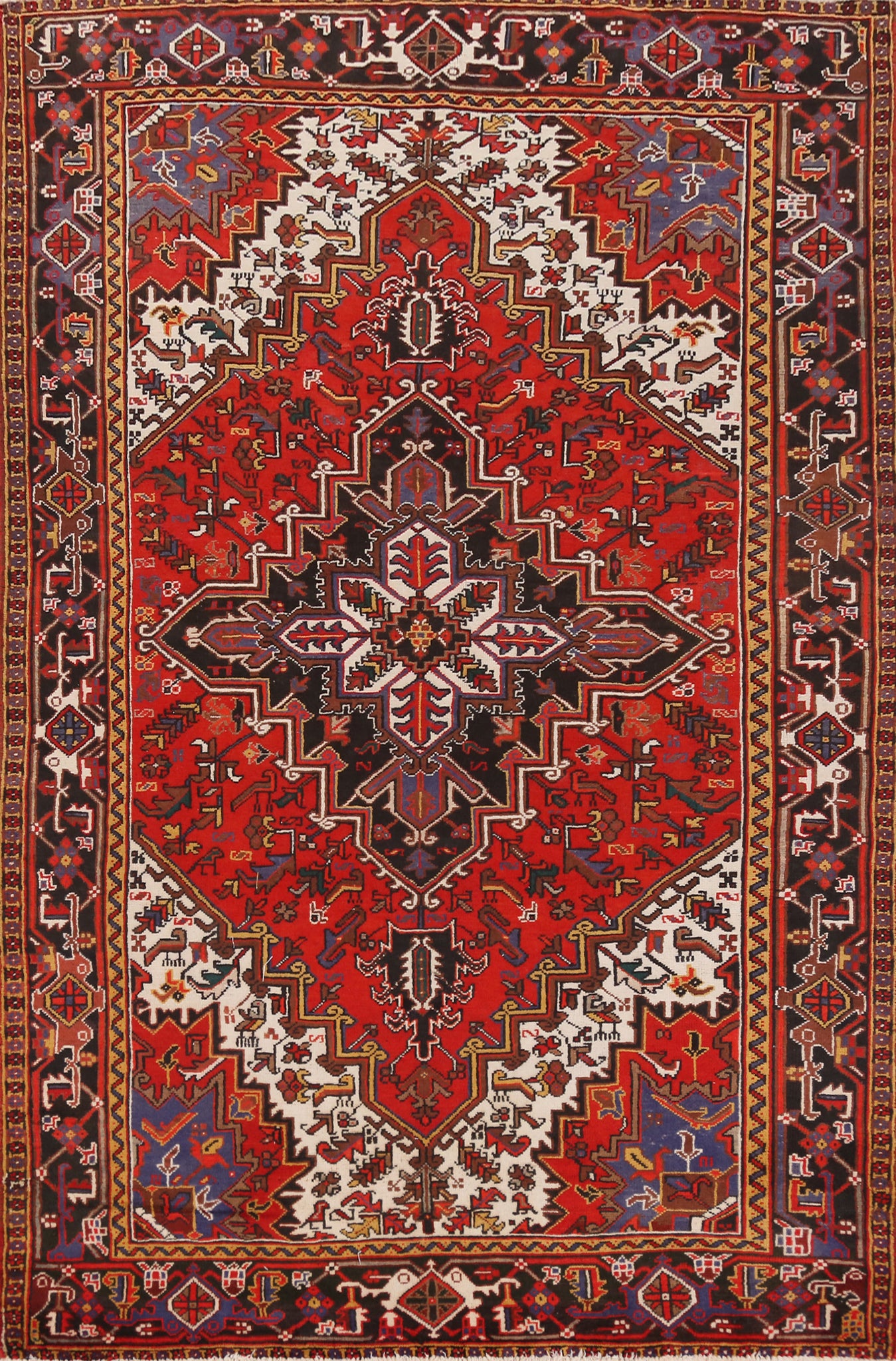 Vintage Geometric Heriz Persian Area Rug 7x10