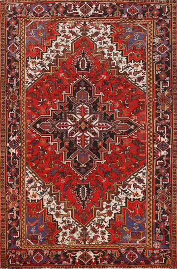 Vintage Geometric Heriz Persian Area Rug 7x10