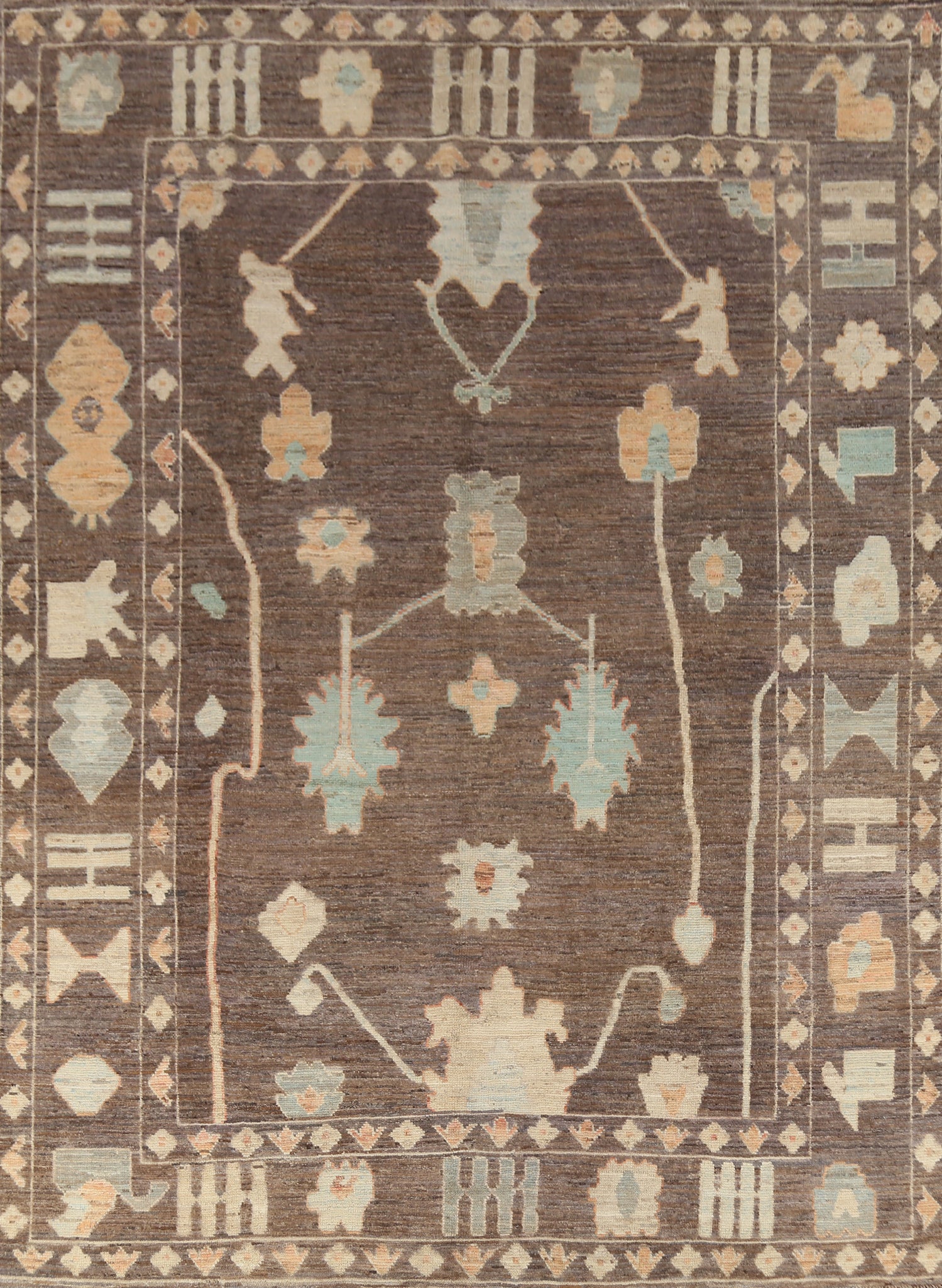 All-Over Brown Oushak Vegetable Dye Area Rug 9x12