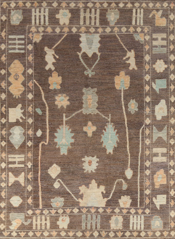 All-Over Brown Oushak Vegetable Dye Area Rug 9x12