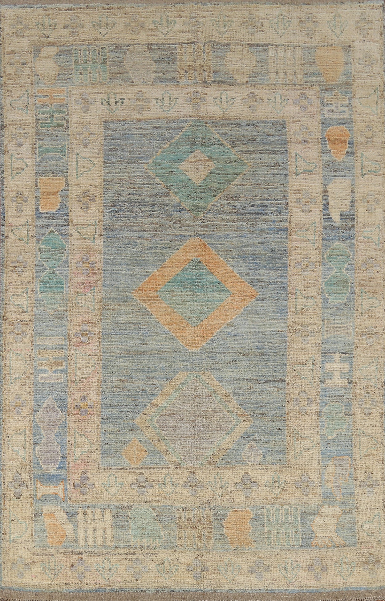 Vegetable Dye Blue Oushak Turkish Area Rug 5x8