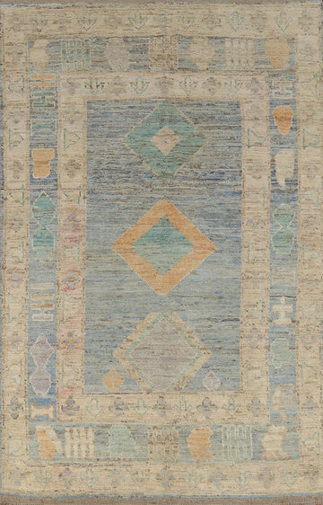Vegetable Dye Blue Oushak Turkish Area Rug 5x8