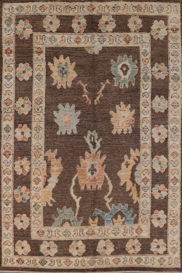 All-Over Brown Oushak Vegetable Dye Area Rug 7x10