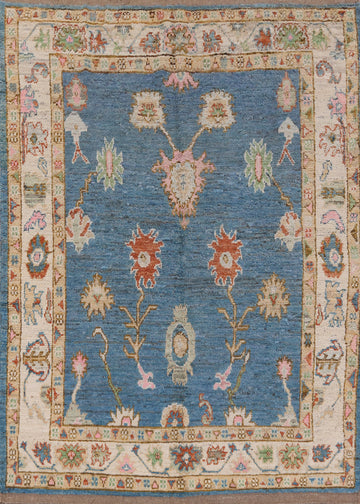 Vegetable Dye Blue Oushak Turkish Area Rug 6x8