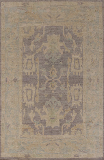 Vegetable Dye Gray Oushak Turkish Area Rug 7x10