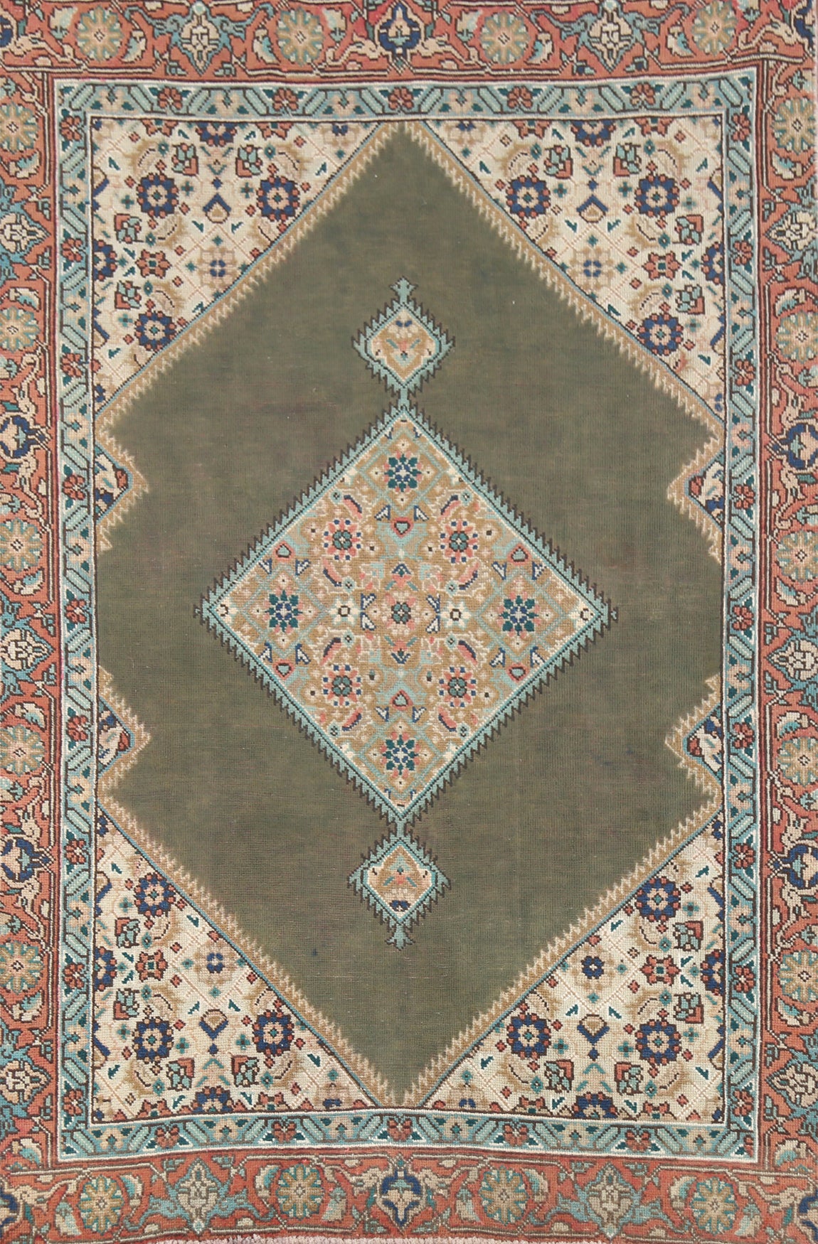 Green Geometric Tabriz Persian Rug 4x6