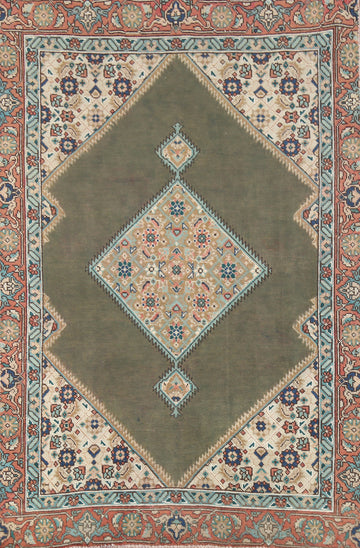 Green Geometric Tabriz Persian Rug 4x6