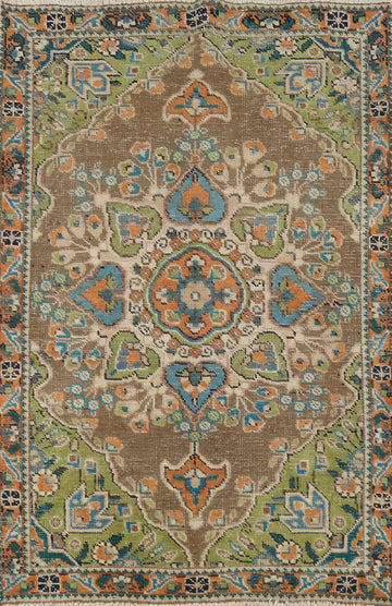 Brown Geometric Tabriz Persian Rug 3x5